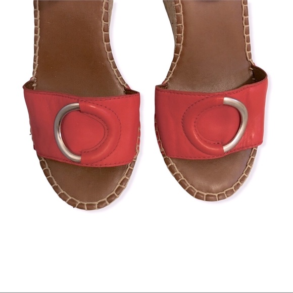 👡 Coral Red Leather Espadrilles Wedge Heels Silver Accents FRANCO SARTO - Picture 4 of 16